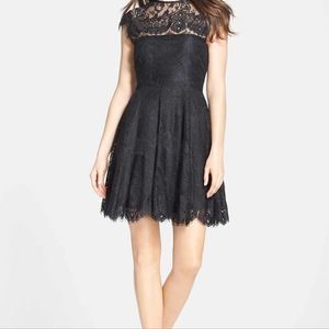 NWT B. B. Dakota Black Lace Skater Mini Dress Size 2  LBD Wedding Guest